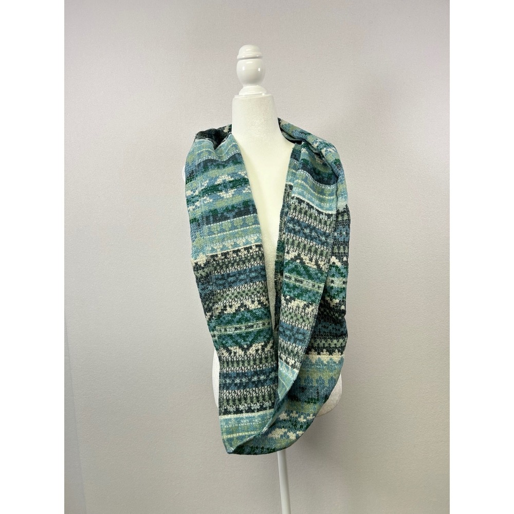 J Jill Infinity Scarf Women OS Teal Blue Green Fair‎ Isle Wool Blend Knit Loop